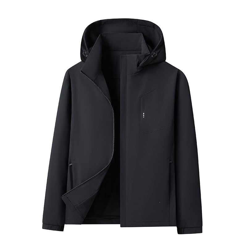 Herren Wasserabweisende Softshell-Jacke mit Kapuze nahtminimaler Optik & Brusttasche Echoarchiv