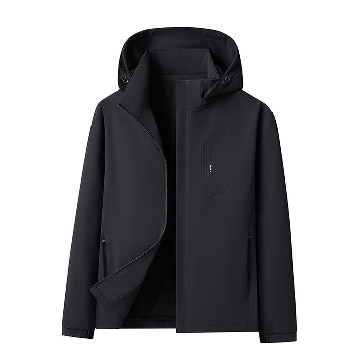 Herren Wasserabweisende Softshell-Jacke mit Kapuze nahtminimaler Optik & Brusttasche Echoarchiv