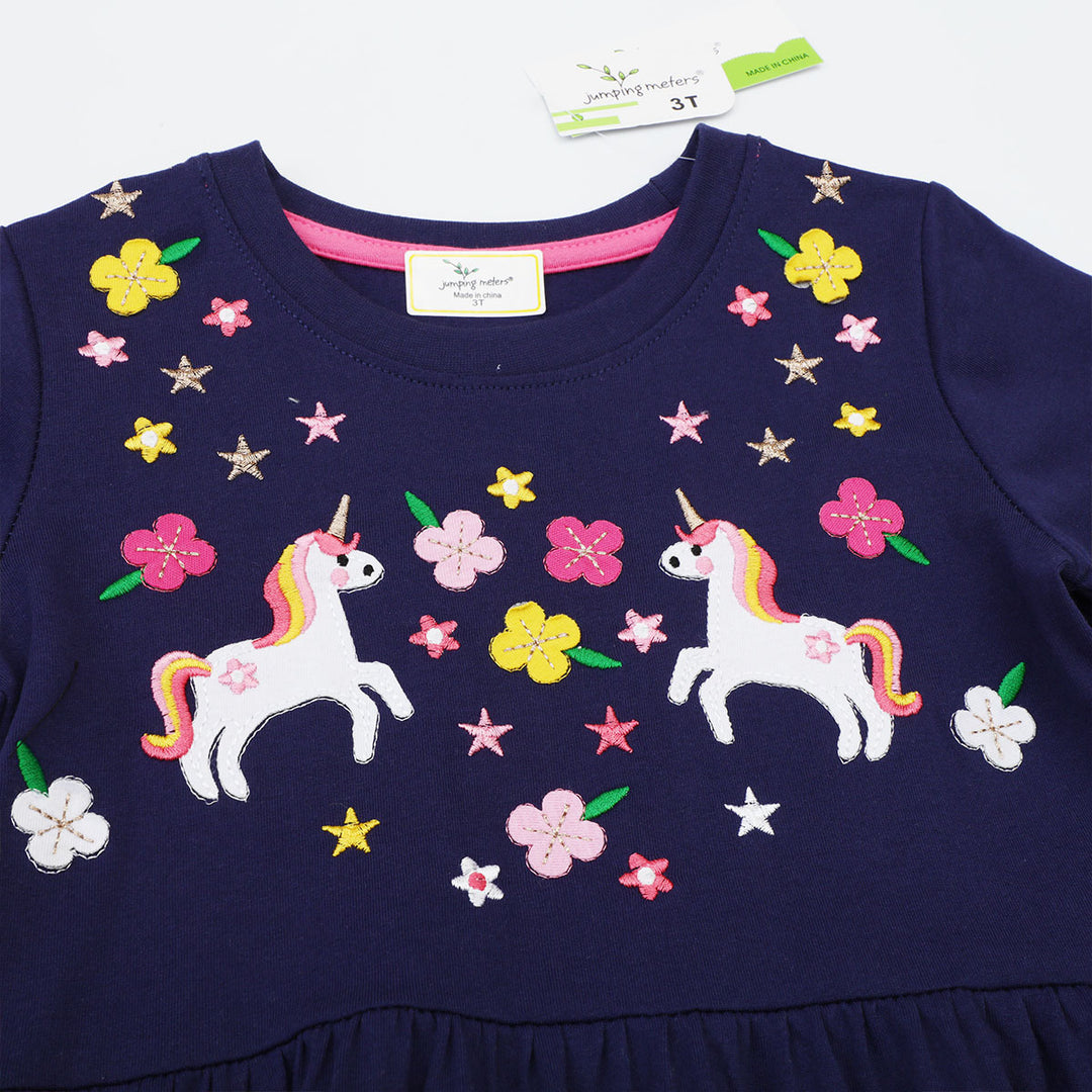 Mädchen Baumwollkleid mit zauberhaften Einhorn- und Blumendesigns Echo Archiv