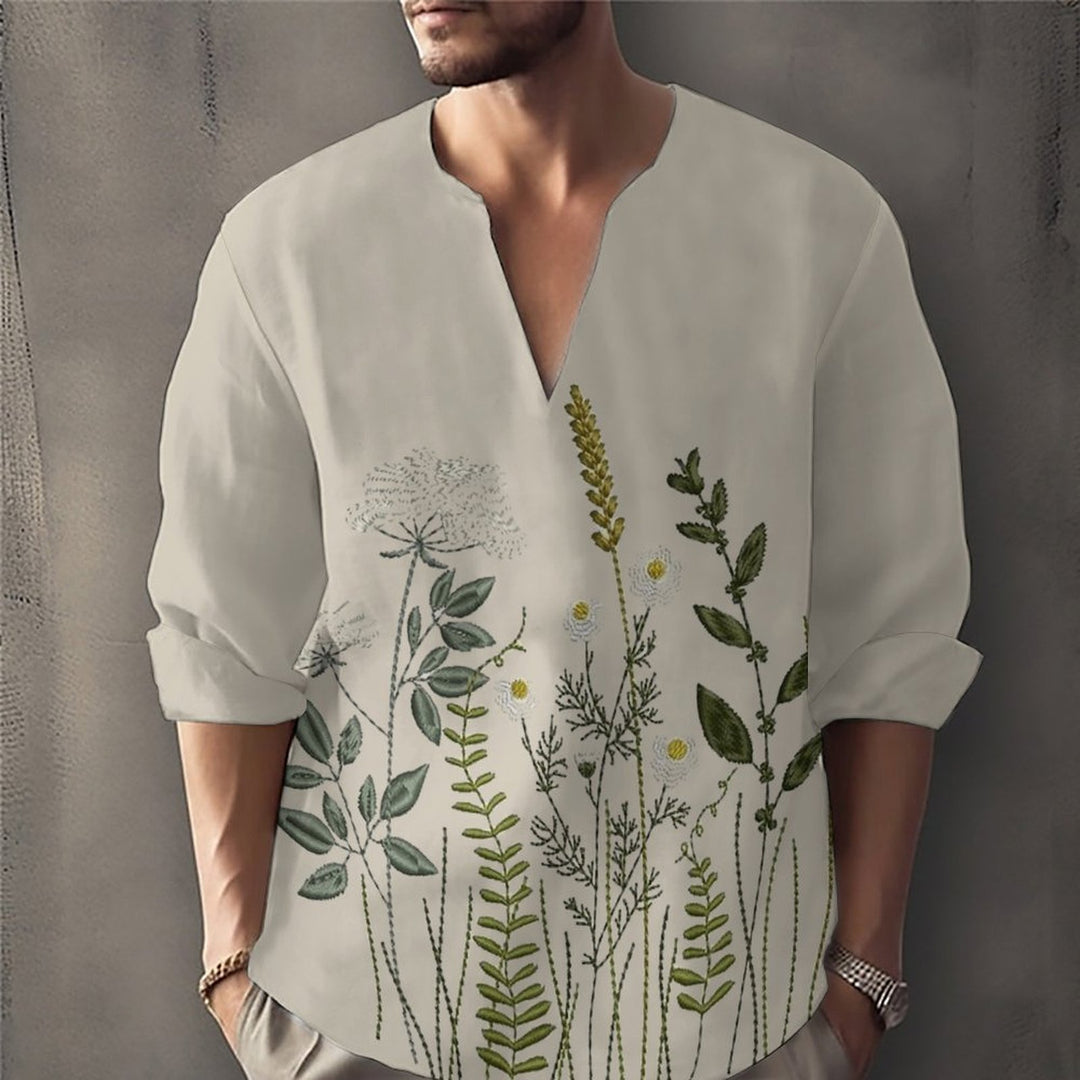 Herren lässiges Hemd mit kunstvollem Blumenmuster Echoarchiv