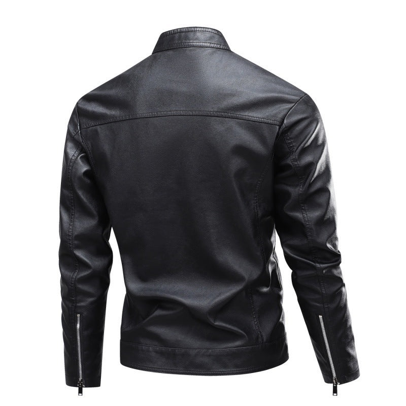 Herren Modische Lederjacke mit Stehkragen und praktischen Reißverschlusstaschen Echo Archiv