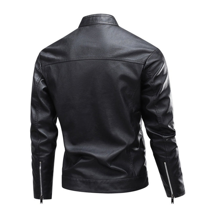 Herren Modische Lederjacke mit Stehkragen und praktischen Reißverschlusstaschen Echo Archiv