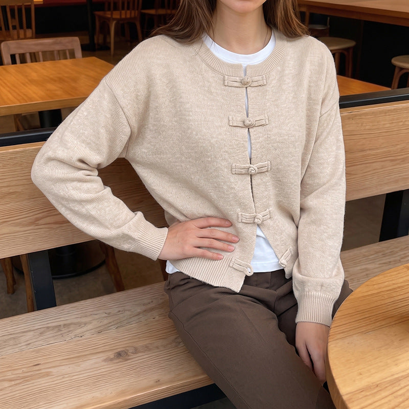Damen Feinstrick-Cardigan mit dekorativem Knotenverschluss und legerer Raglan-Silhouette – Veloura