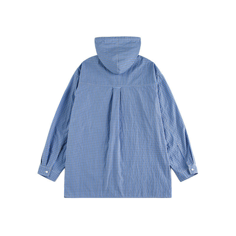 Unisex Kapuzen-Overshirt im karierten Longline-Schnitt mit Pattentaschen und Druckknopfleiste Echoarchiv