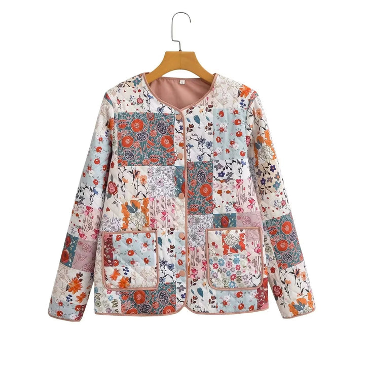 Damen Steppjacke im Patchwork-Bandana-Design mit Rundhals und aufgesetzten Taschen Echo Archiv