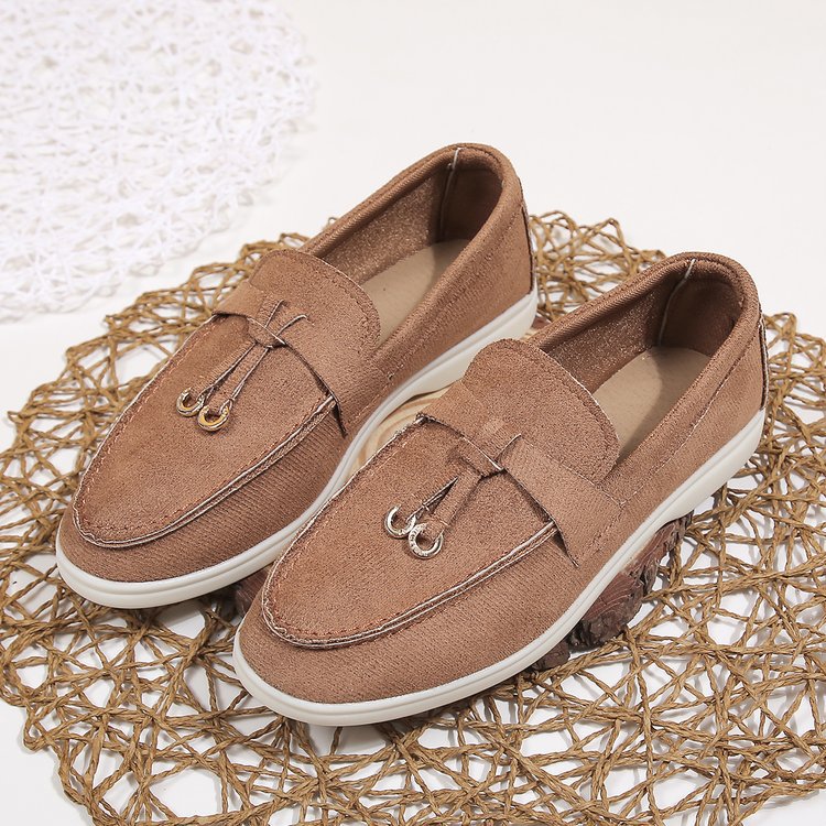 Damen Slipper-Loafer aus Velourslederoptik mit dekorativem Knotenriemen und leicht profilierter Gummisohle – Lioré