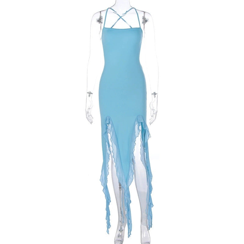 Damen Figurumspielendes Maxikleid mit asymmetrischem Saum und Rüschendetails Echo Archiv