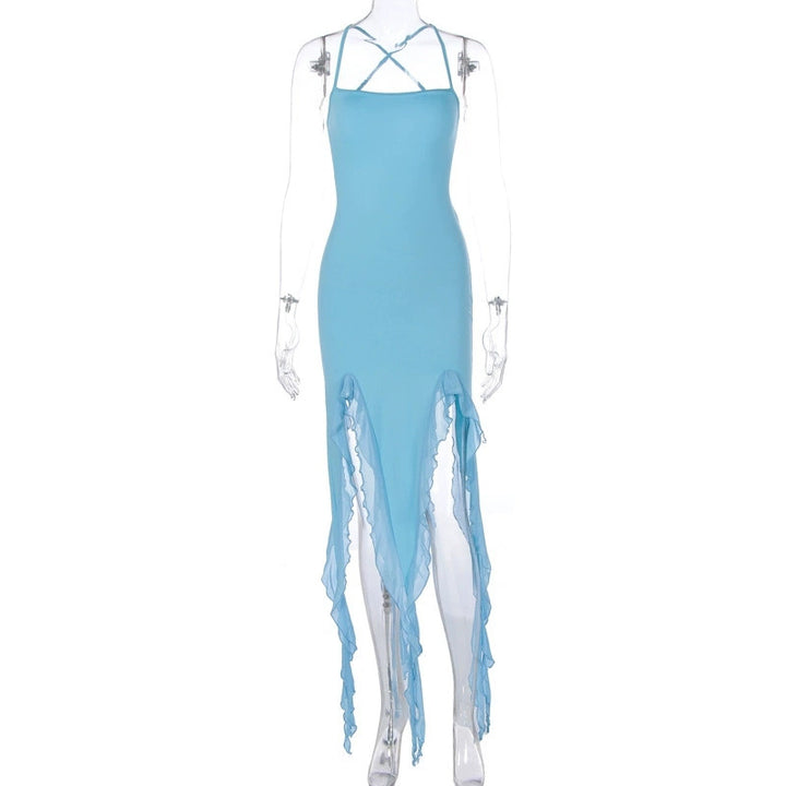 Damen Figurumspielendes Maxikleid mit asymmetrischem Saum und Rüschendetails Echo Archiv