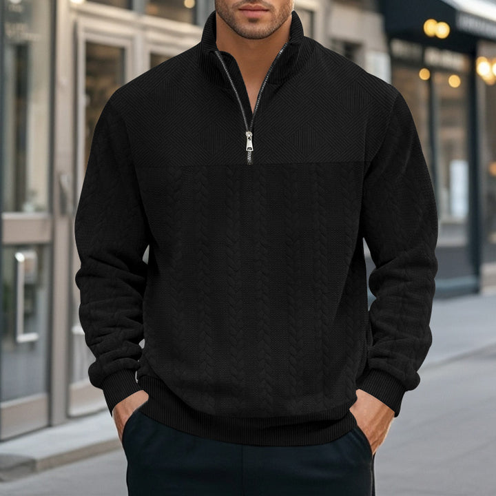 Herren nan strukturierter Halbzip-Strickpullover mit Stehkragen und Zopfmuster Echo Archiv
