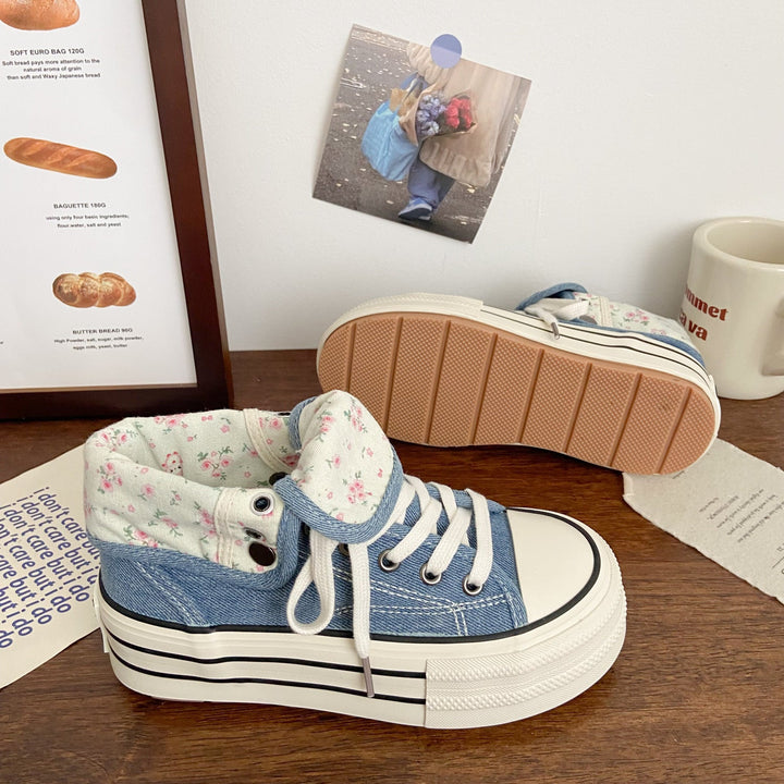 Damen Modische Plateau Sneakers mit floralem Innenfutter Echo Archiv