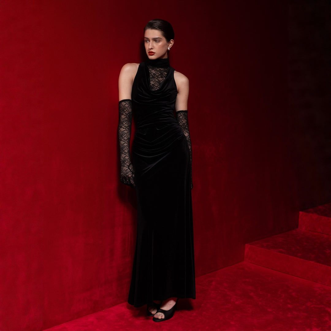 Damen Elegantes Abendkleid mit raffiniertem Spitzen- und Drapierungsdetail Echo Archiv