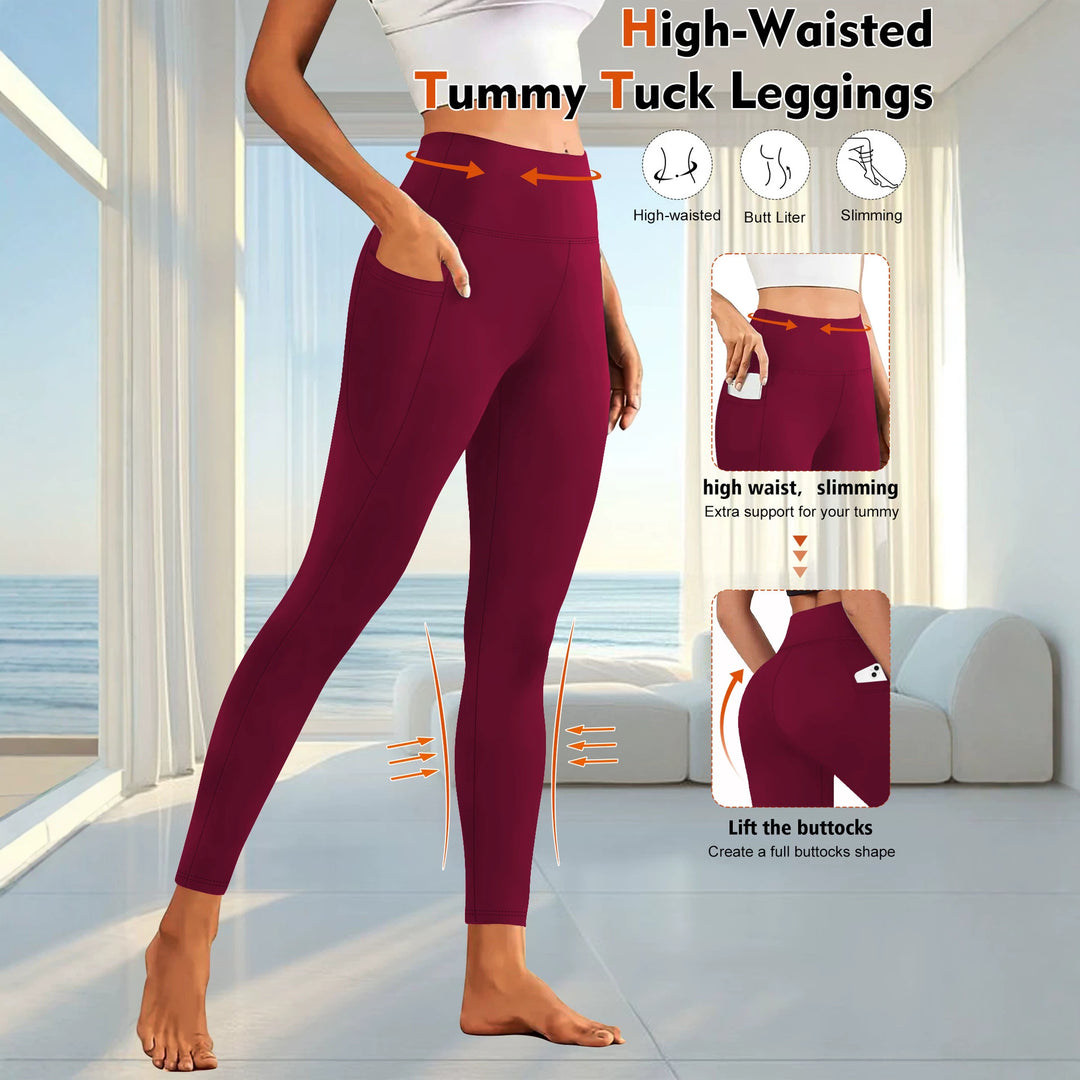 Damen High-Waist Sportleggings mit seitlicher Handytasche und formendem Kompressionsstoff echoarchiv-