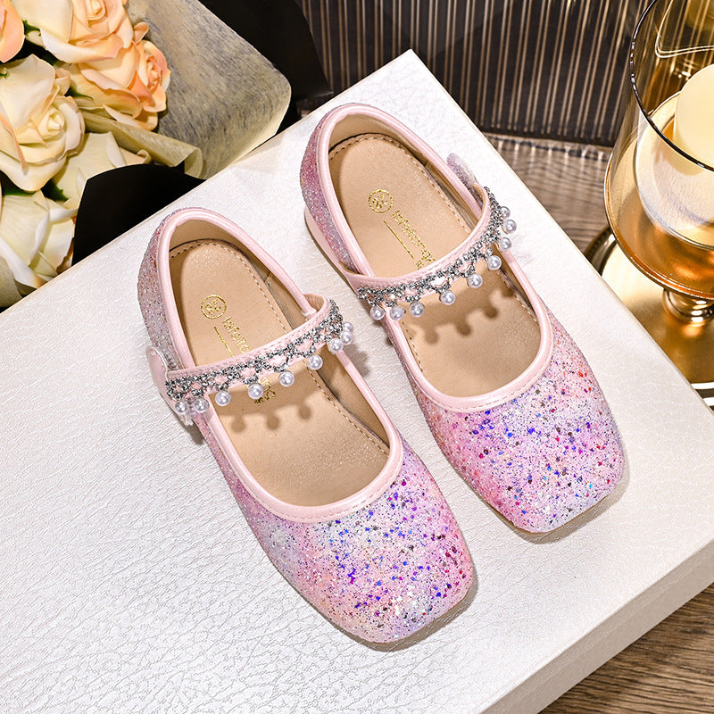 Mädchen Glitzernde Mary Jane Ballerinas mit Perlen und Schleifendekor Echo Archiv
