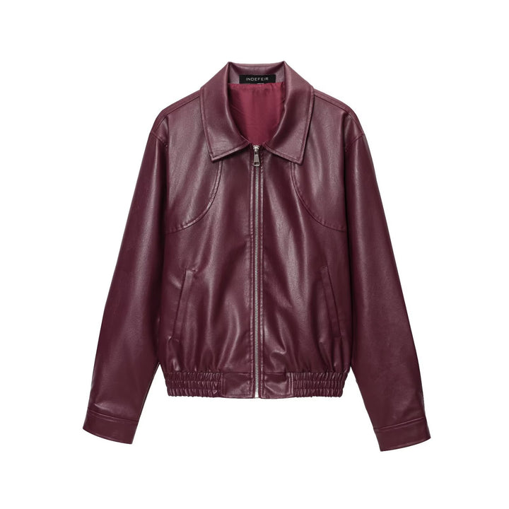 Damen nan klassische Harrington-Kunstlederjacke mit Hemdkragen, durchgehendem Reißverschluss und elastischem Saum Echo Archiv