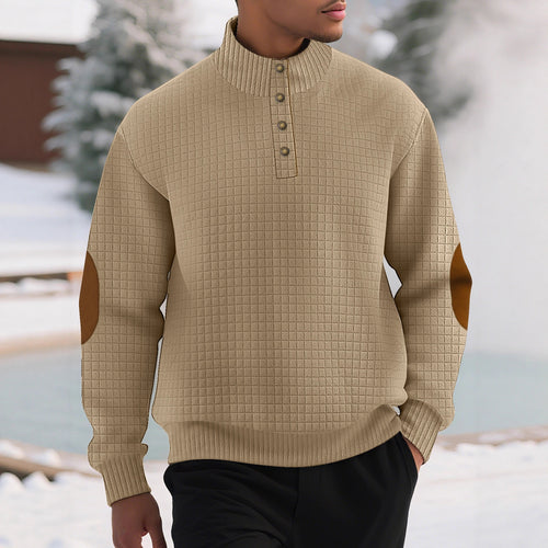 Herren modischer Stehkragenpullover mit strukturiertem Design und Lederapplikationen Echoarchiv