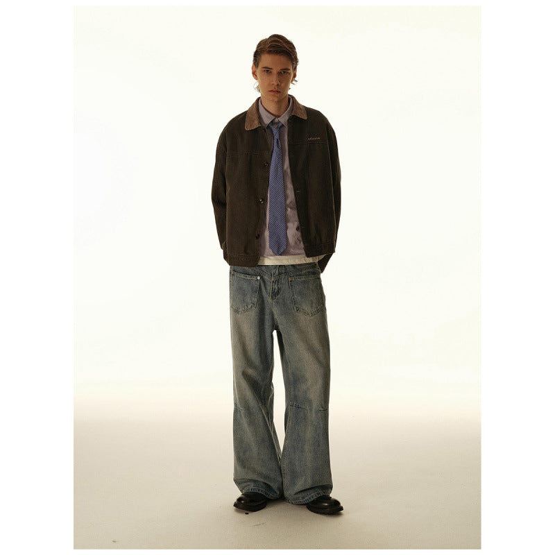 Herren Boxy-Canvas-Jacke mit Cordkragen und verdeckter Knopfleiste Echo Archiv