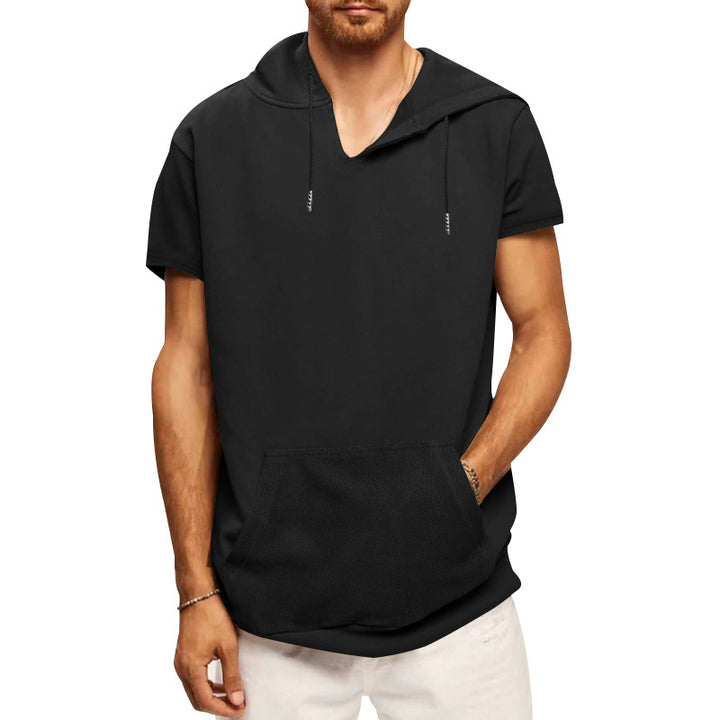 Herren lässiges Kurzarm-Hoodie mit praktischer Kängurutasche Echoarchiv