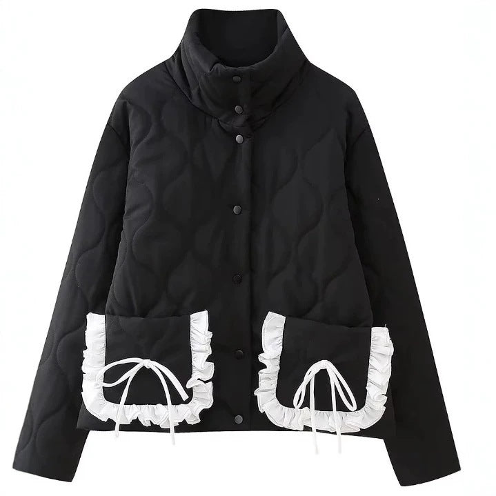 Damen Steppjacke mit Stehkragen und kontrastverzierten Rüschen-Taschen Echo Archiv