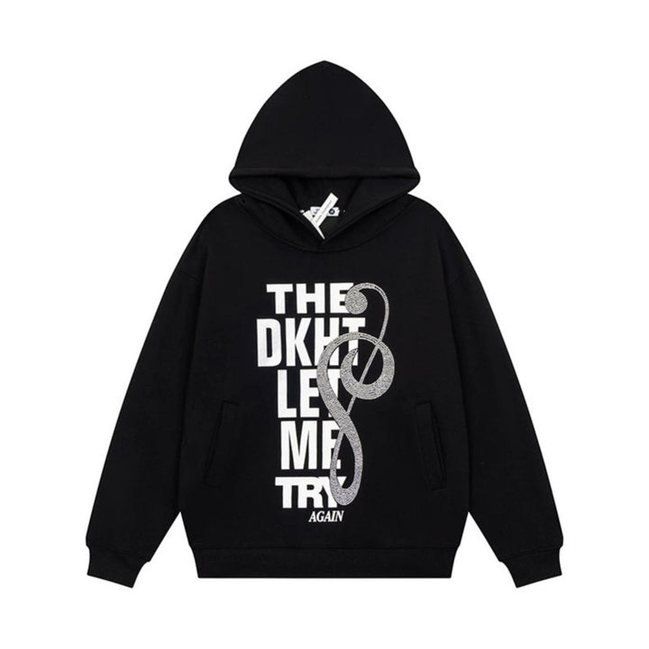 Damen Kapuzenpullover mit Strass-Frontprint, Relaxed-Fit und seitlichen Eingrifftaschen Echoarchiv
