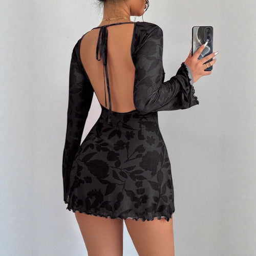 Damen kurzes Kleid mit tiefem Rückenausschnitt und floralem Muster Echo Archiv