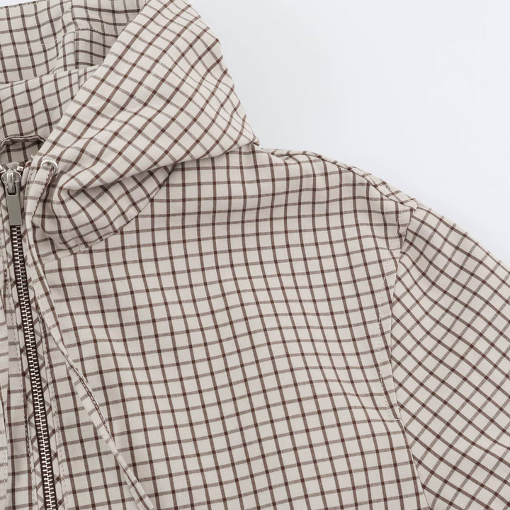 Damen Kurzer Karierter Kapuzenblouson mit Tunnelzug, Reißverschluss und elastischen Bündchen Echo Archiv
