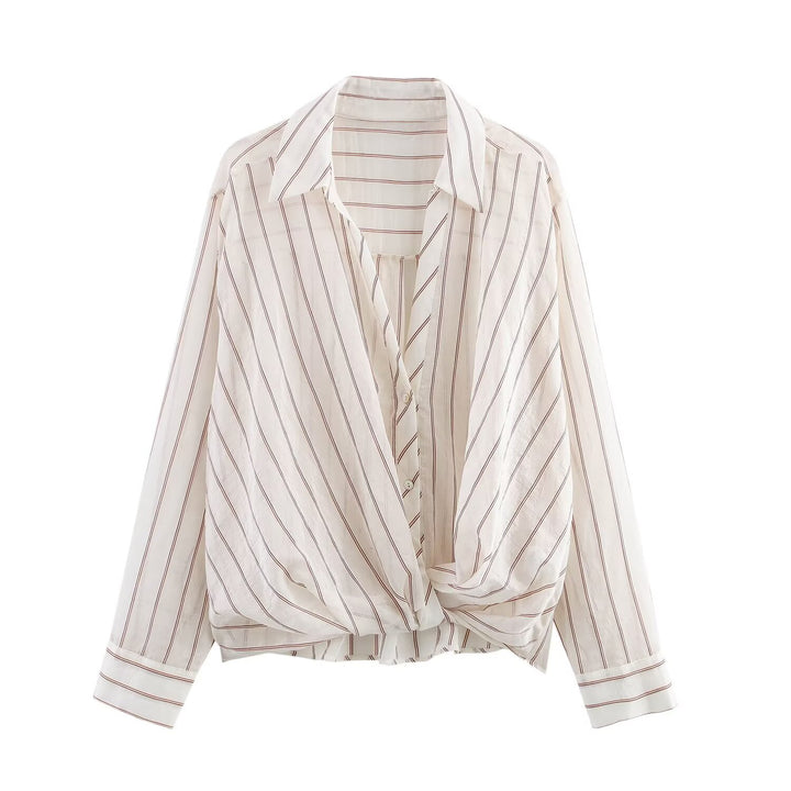 Damen Gestreifte Bluse mit Knotenfront und Hemdkragen Echo Archiv