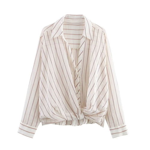 Damen Gestreifte Bluse mit Knotenfront und Hemdkragen Echo Archiv