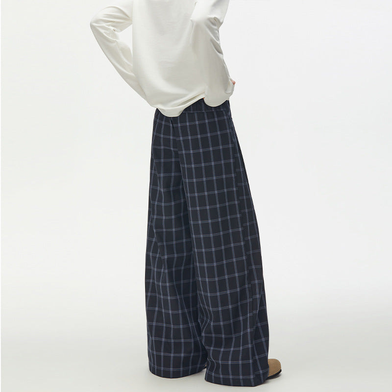 Damen Karierte Extraweite High-Waist Palazzo-Hose mit Knopfleiste Echo Archiv