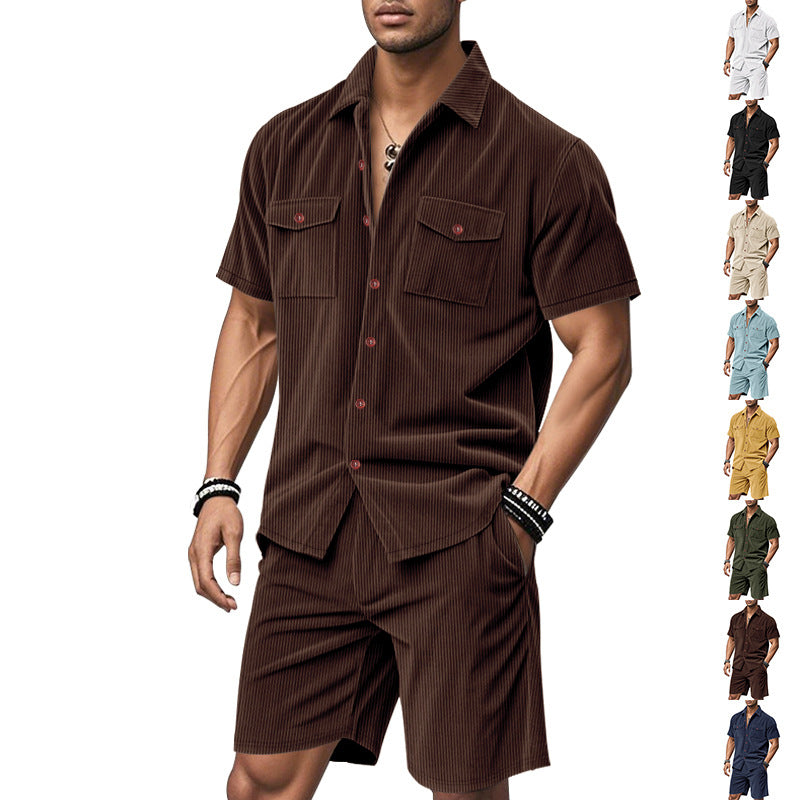 Herren Kurzarm-Hemd und Shorts Set mit praktischen Taschen und bequemer Passform Echoarchiv