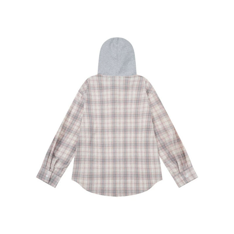 Damen Karierte Hemdbluse mit Jersey-Kapuze und Button-Down-Front Echoarchiv