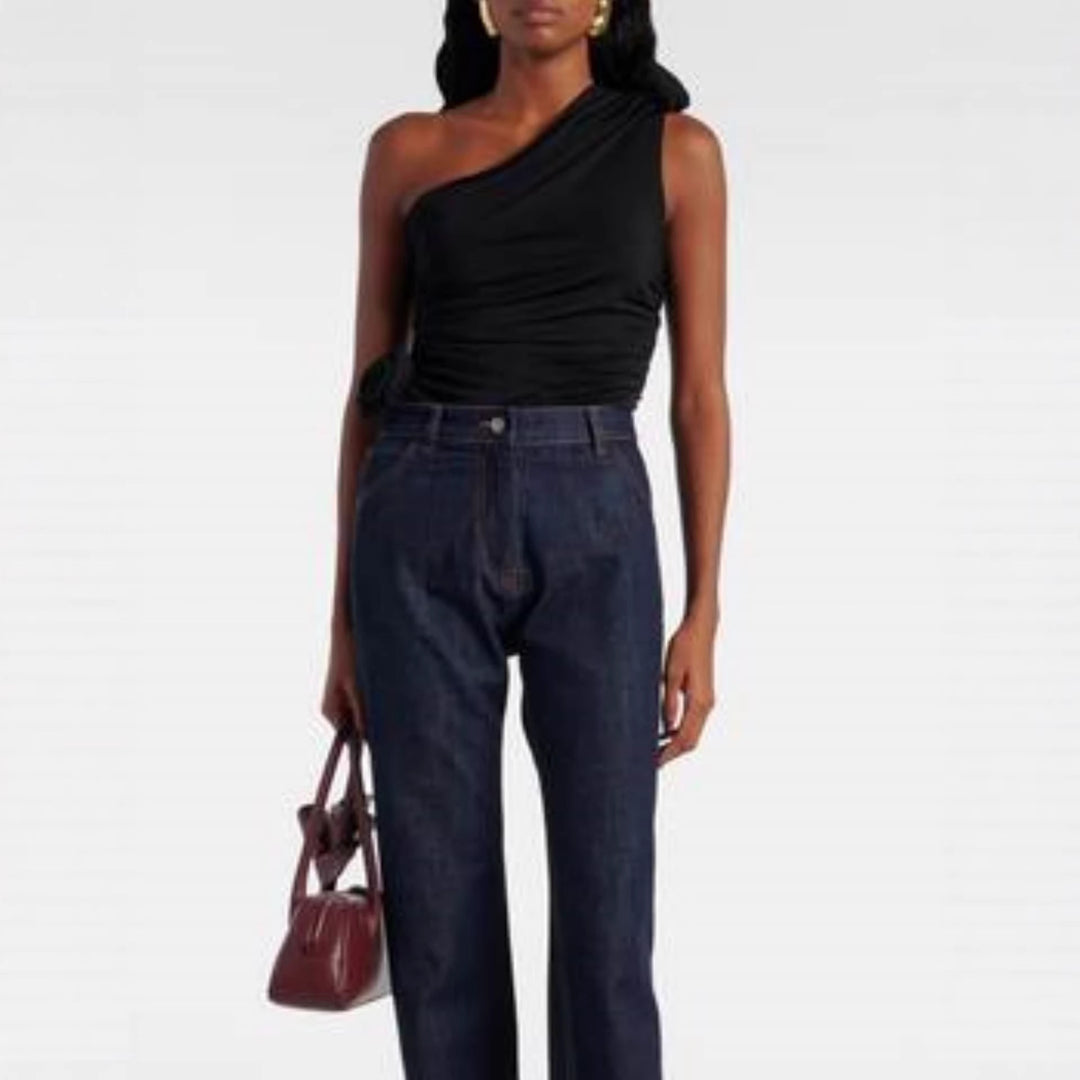 Damen asymmetrisches Top mit Raffungen und floralem Detail Echo Archiv