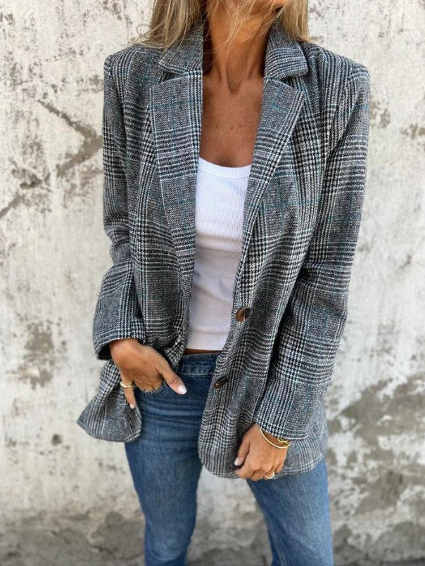 Damen nan oversized Karoblazer mit Reverskragen und aufgesetzten Taschen Echo Archiv