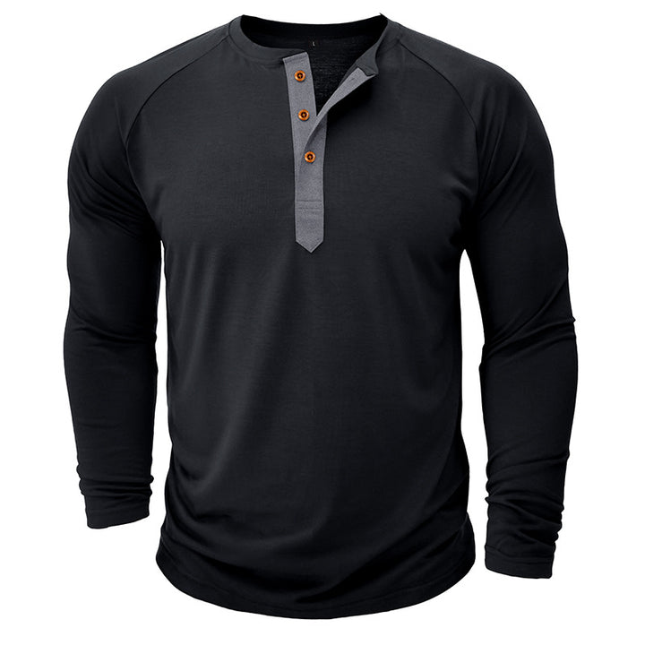 Herren Langarm-Henley-Shirt mit strukturierter Oberflächenbeschaffenheit Echoarchiv