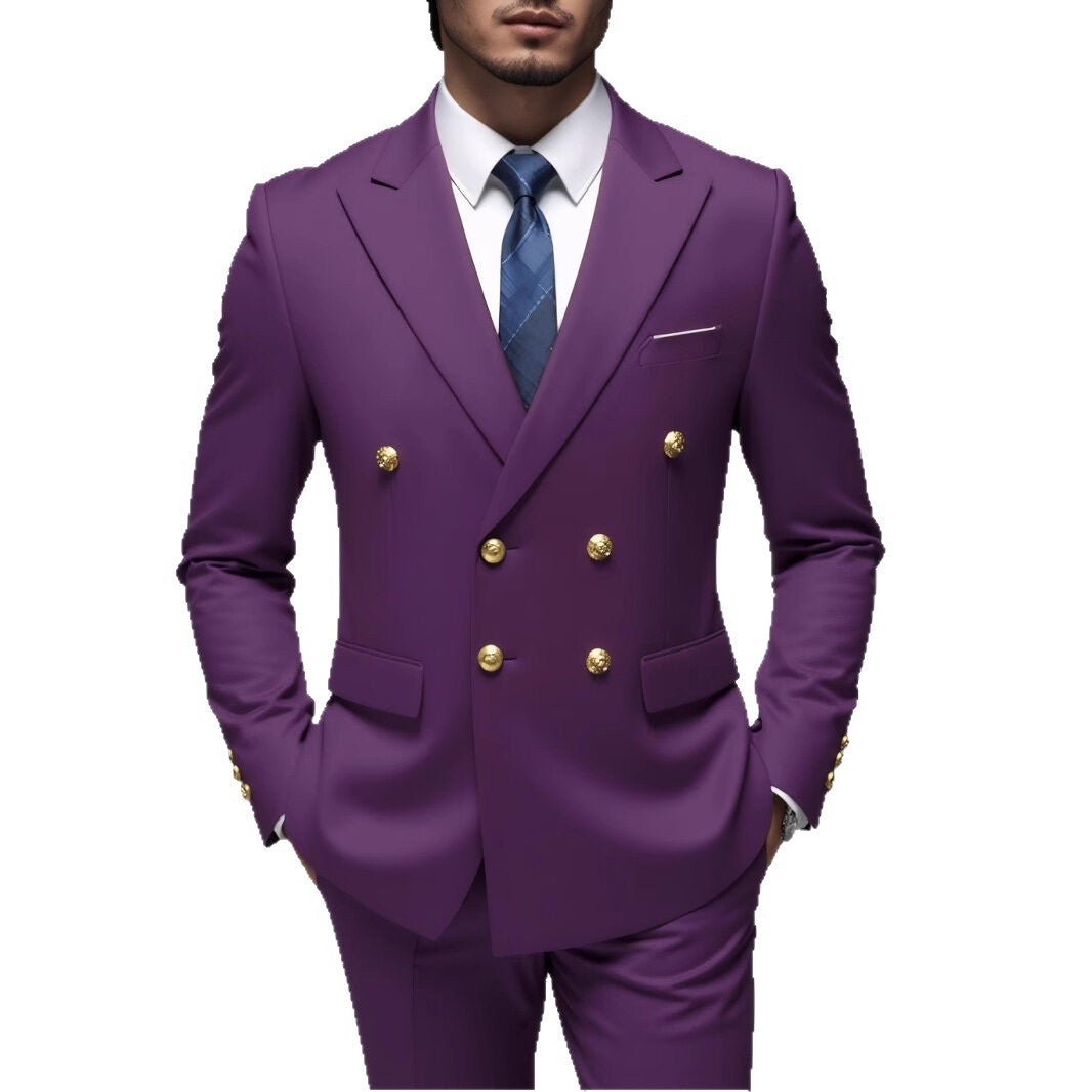 Herren nan doppelreihiger Slim-Fit Anzug mit goldenen Zierknöpfen und schmaler Businesshose Echo Archiv