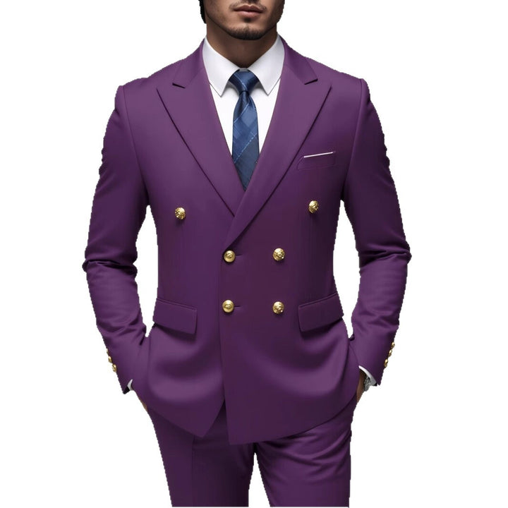 Herren nan doppelreihiger Slim-Fit Anzug mit goldenen Zierknöpfen und schmaler Businesshose Echo Archiv