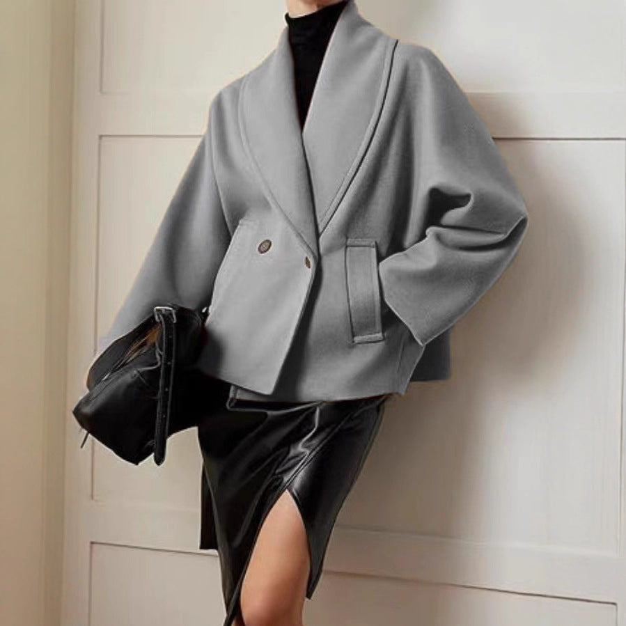 Damen oversized Teddyjacke mit großem Schalkragen und Ein-Knopf-Verschluss – Célinea