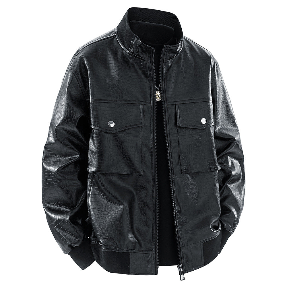 Herren Kunstlederjacke im modernen Design mit praktischen Pattentaschen Echoarchiv