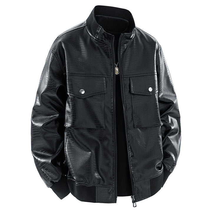Herren Kunstlederjacke im modernen Design mit praktischen Pattentaschen Echoarchiv