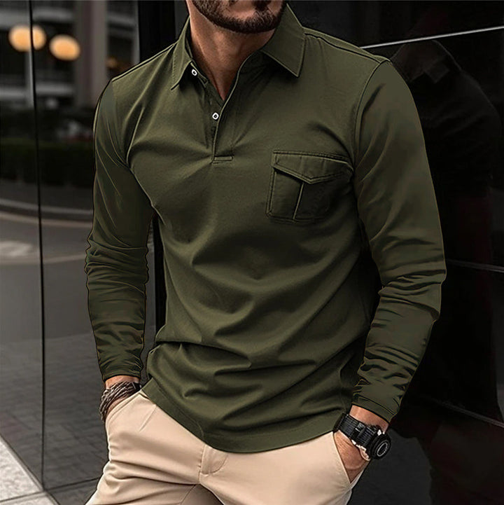 Herren lässiges Langarmshirt mit praktischer Brusttasche Echoarchiv