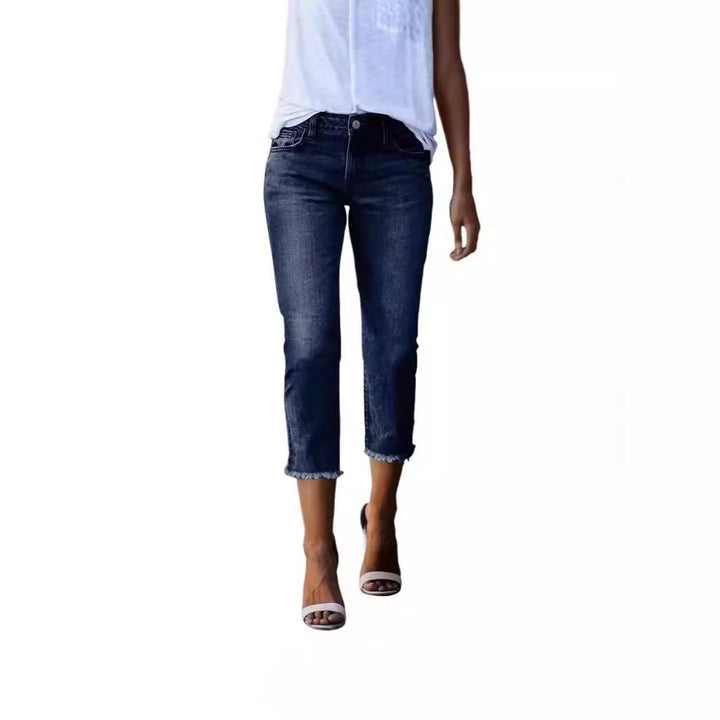 Damen nan gerade geschnittene Jeanshose in verkürzter Länge mit ausgefranstem Saum Echo Archiv
