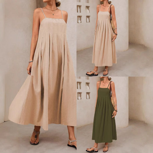 Damen Langärmliges Maxikleid mit Faltenwurf und Spaghettiträgern Echo Archiv