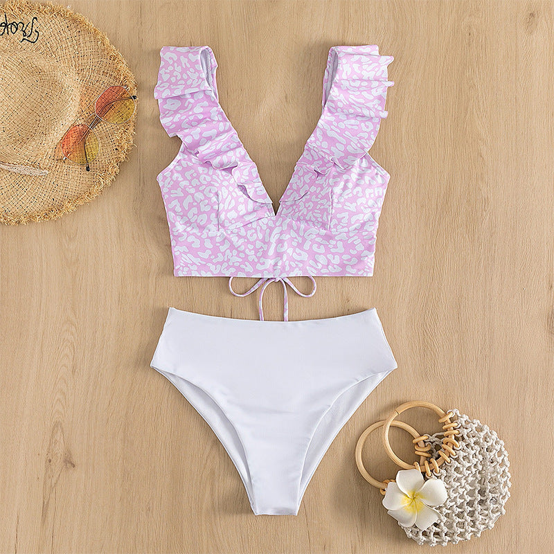 Damen Triangel-Bikini mit modischem Leopardenmuster und Rüschendetails Echo Archiv