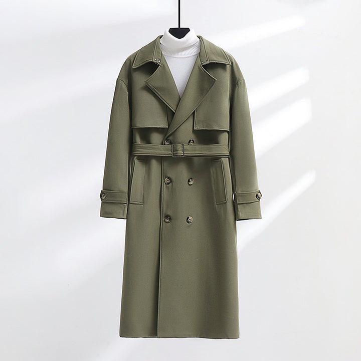 Herren Langer Doppelreihiger Trenchcoat mit Taillengürtel und Oversize‑Schalkragen Echoarchiv