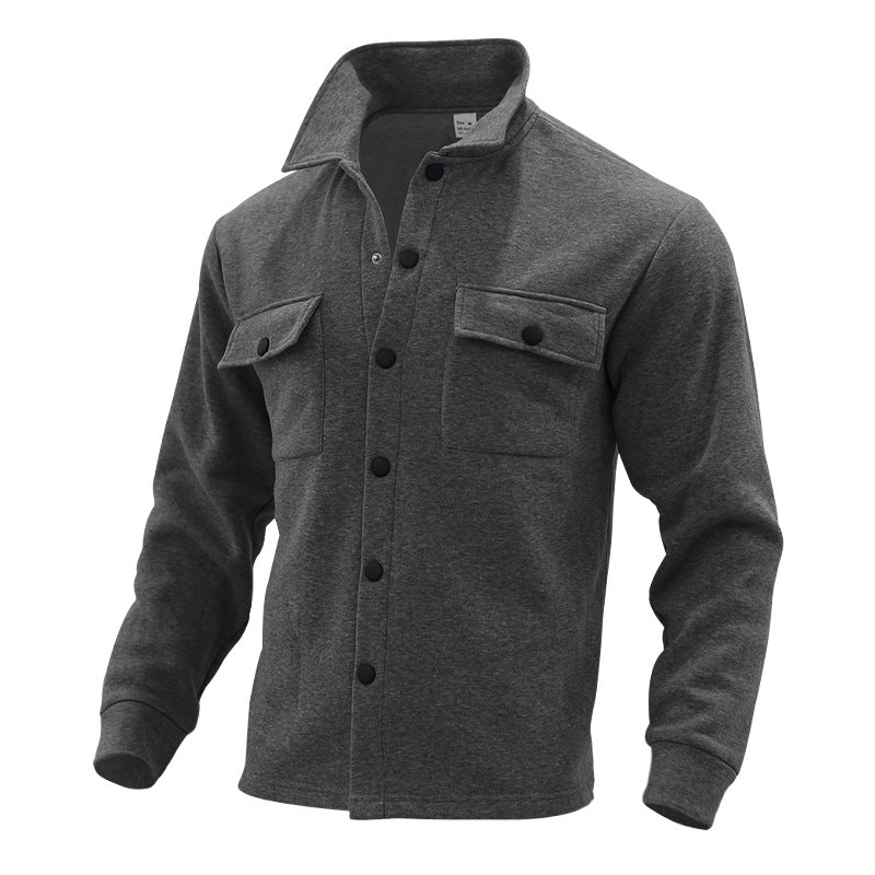 Herren Fleece-Hemdjacke mit zwei Brusttaschen und modischem Stehkragen Echoarchiv