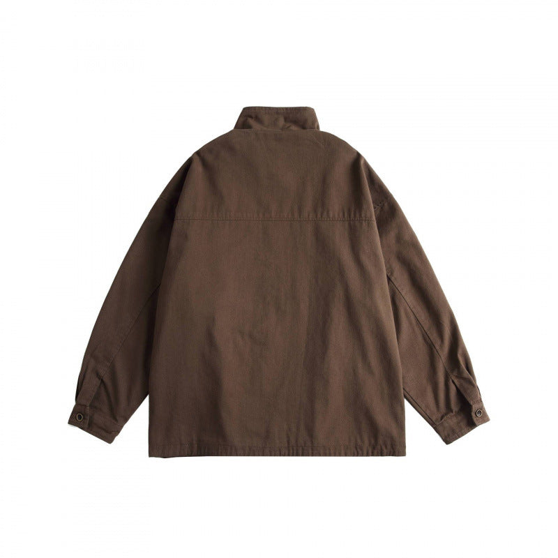 Unisex Kastenförmige Utility-Jacke mit hohem Stehkragen, durchgehendem Reißverschluss und Tunnelzug Echo Archiv