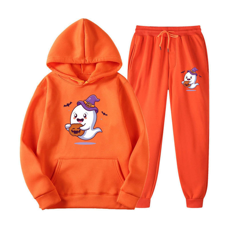 Unisex nan kuscheliger Kapuzenpullover und Jogginghose Set mit Halloween-Geistprint Echo Archiv