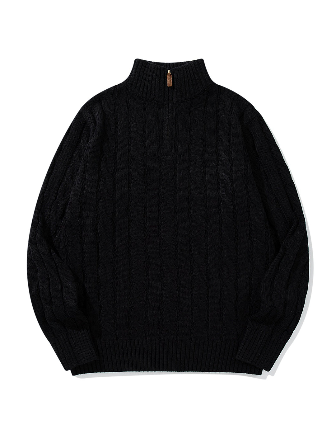 Unisex Zopfmuster-Halbzip-Pullover mit hohem Rippkragen und Oversize-Schnitt Echoarchiv