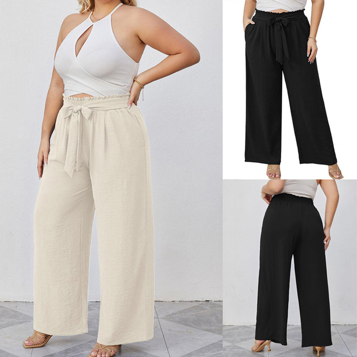 Damen Paperbag-Hose mit weitem Bein, Gummizug, Bindegürtel und Eingrifftaschen Echo Archiv