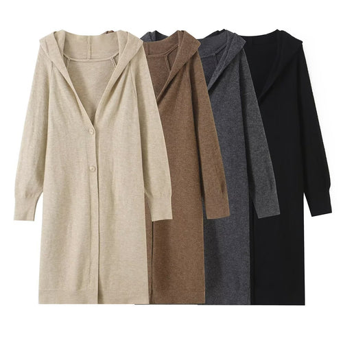 Damen Longline Strickcardigan mit Kapuze, Feinstrick und Knopfverschluss Echo Archiv