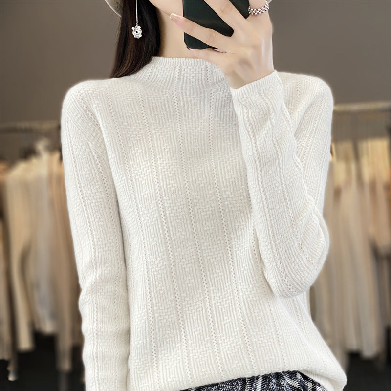 Damen Strukturierter Mockneck-Pullover aus kaschmirähnlicher Wollmischung Echoarchiv